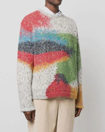 Pre-owned Paul Smith $695  Mens White Multicolor Alpaca Color-block Crewneck Sweater Size L