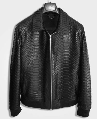 Pre-owned Handmade Man's Real Dragon King Python Snake Skins Genuine Snake ? ? Hides Jacket In Black