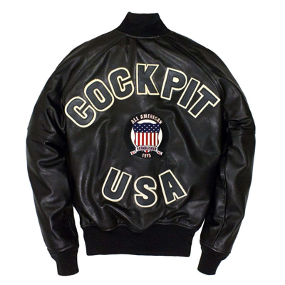 Pre-owned Cockpit Usa Letterman Jacket Z21p016 Usa Made In Black
