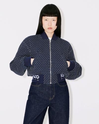 Kenzo Sashiko Stitch Embroidered Bomber Jacket In Rinse Blue Denim