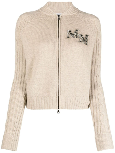 Max Mara Armanda Logo Zipped Sweater In Beige