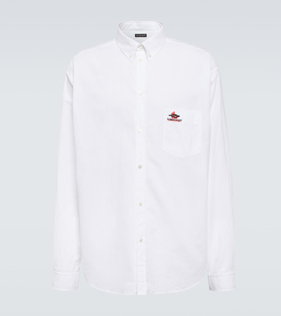 Balenciaga Logo Embroidered Cotton Poplin Shirt In White