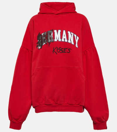 Balenciaga Printed Cotton Jersey Hoodie In Red
