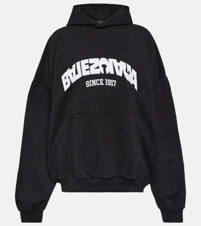 Balenciaga Logo-print Cotton-jersey Hoodie In Black