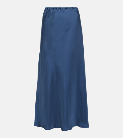 Asceno Silk Twill Midi Skirt In Blue