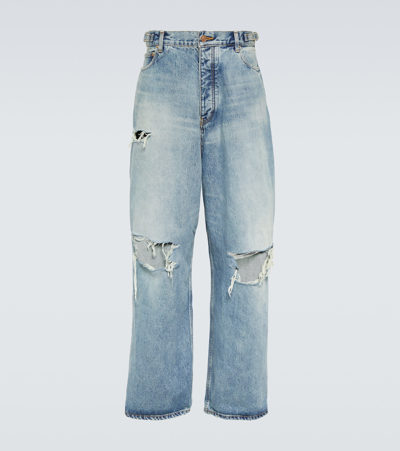 Balenciaga Wide-leg Distressed Jeans In Blue