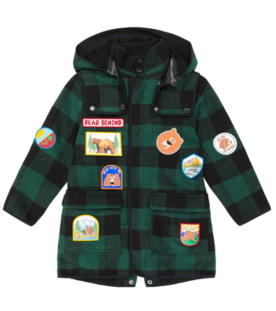 Stella Mccartney Kids' Check Print Wool Blend Coat In Green