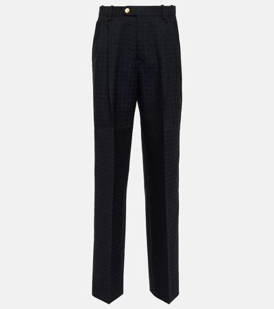 Gucci Horsebit Cotton And Wool Wide-leg Pants In Blue