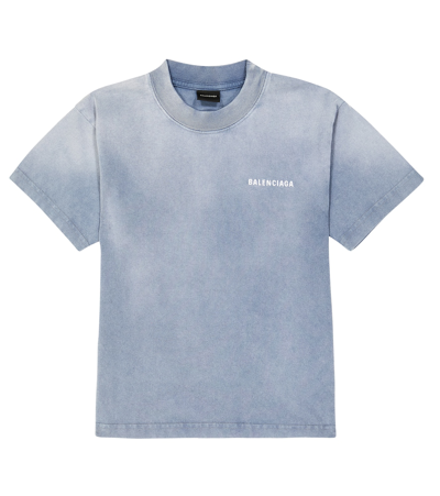 Balenciaga Kids' Logo棉质混纺t恤 In Blue