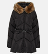 Moncler Loriot Belted Puffer Jacket With Faux Fur Ruff In Black