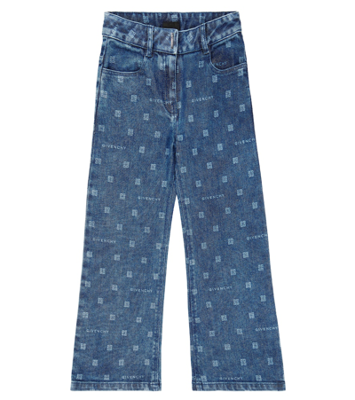 Givenchy Kids' 4g Cotton-blend Wide-leg Jeans In Stone