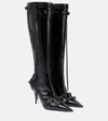 Balenciaga Cagole White Pointed High-boots With Studs And Buckles In Leather Woman In Black