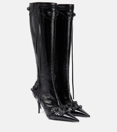 Balenciaga Cagole Leather Knee-high Boots In Black