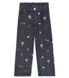 Kenzo Kids Girls Blue Denim Embroidered Jeans In Blue