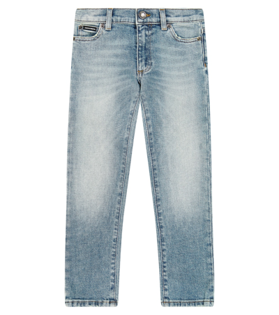 Dolce & Gabbana Kids' Logo Straight Jeans In Blue