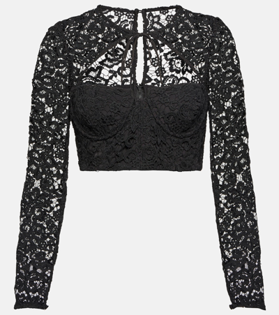 Self-portrait Cropped Lace Top For Women In Black