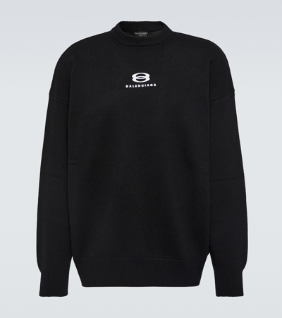 Balenciaga Logo Cashmere And Wool Jumper In Black