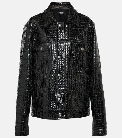 Tom Ford Croc-effect Leather Jacket In Black