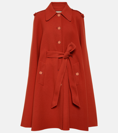 Gucci Caped Wool Coat In Red