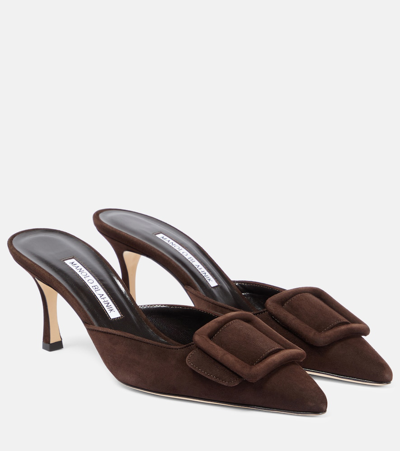 Manolo Blahnik Maysale 70 Suede Mules In Brown