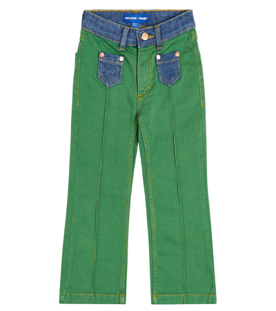 Mini Rodini Kids' X Wrangler Paneled Straight Jeans In Green