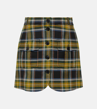 Kenzo Checked Wool-blend Miniskirt In Green