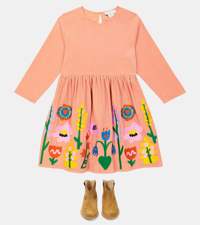 Stella Mccartney Kids' Floral-embroidered Cotton Dress In Pink