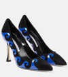 MANOLO BLAHNIK KASAI SUEDE AND PATENT LEATHER PUMPS