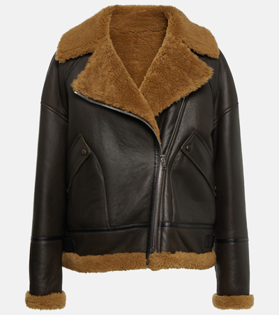 Yves Salomon Shearling-trimmed Leather Biker Jacket In Black