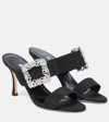Manolo Blahnik Laali 90 Embellished Buckle Satin Mules In Black