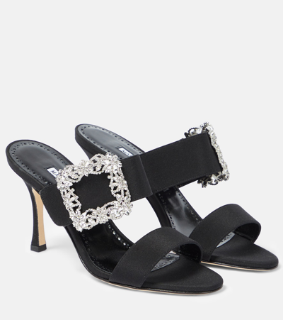 Manolo Blahnik Gable Embellished Satin Sandals In Black