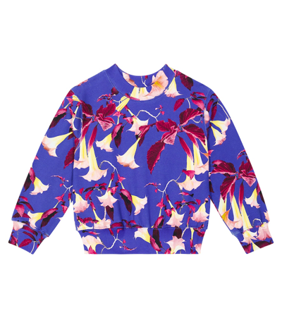 Molo Kids' Girl's Marge Floral-print Sweatshirt In Blue