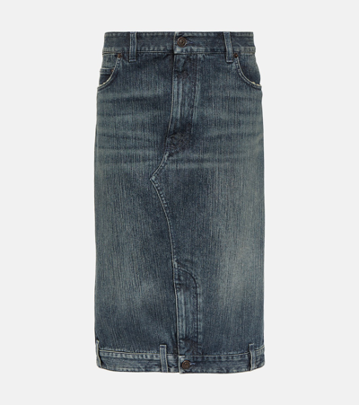 Balenciaga Cotton Denim Midi Skirt In Blue