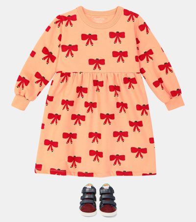 Tinycottons Kids' Tiny Bow Cotton-blend Dress In Orange