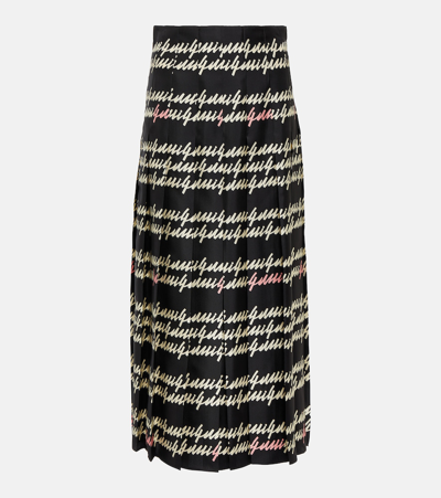 Gucci Printed Pleated Silk Midi Skirt In Black  