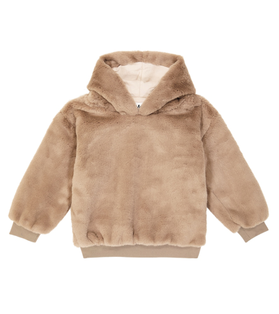 Molo Kids' Maureen Faux Fur Hoodie In Beige