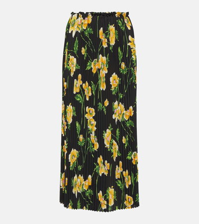 Balenciaga Pleated Floral Midi Skirt In Black