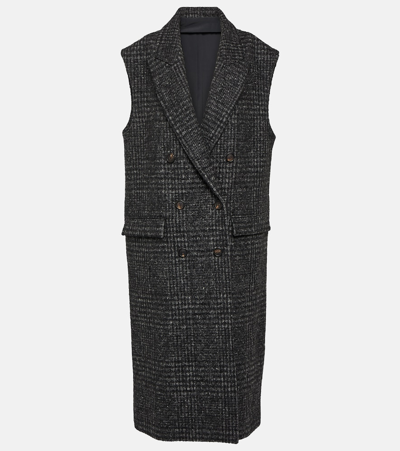 Brunello Cucinelli Checked Wool-blend Coat In Grey