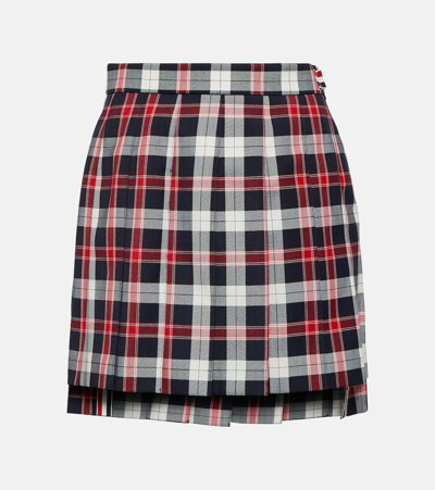 Thom Browne Pleated Plaid Mini Skirt With Structured Waistband In Multi