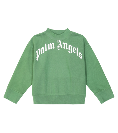 Palm Angels Kids' Logo Cotton Jersey Sweatshirt In Green