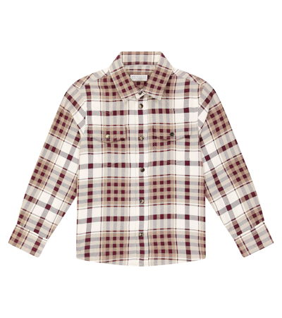 Brunello Cucinelli Kids' Checked Cotton Flannel Shirt In Multicoloured