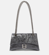 Balenciaga Crush Metallic Leather Chain Strap Shoulder Bag In Grey