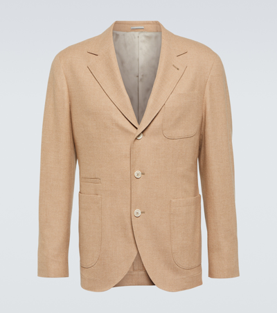 Brunello Cucinelli Wool, Cashmere, And Silk Twill Blazer In Brown