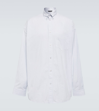 Balenciaga Striped Oversized Cotton Shirt In Blue