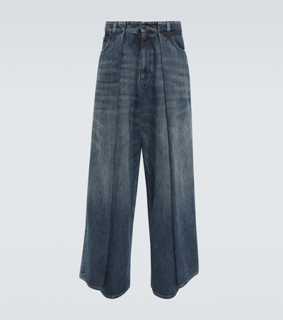 Balenciaga Pleated High-rise Wide-leg Jeans In Blue