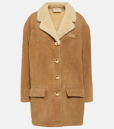 Prada Shearling Coat In Neutral