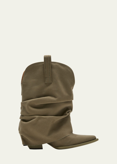 R13 Suede Slouchy Cowboy Boots In Olive