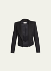 Saint Laurent Spencer Pinstripe Cropped Wool Jacket In Nero Natur