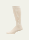 Loro Piana Cable Knit Cashmere Socks In 1232 White Snow