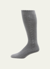 Loro Piana Cable Knit Cashmere Socks In M570 Cayenne Mela